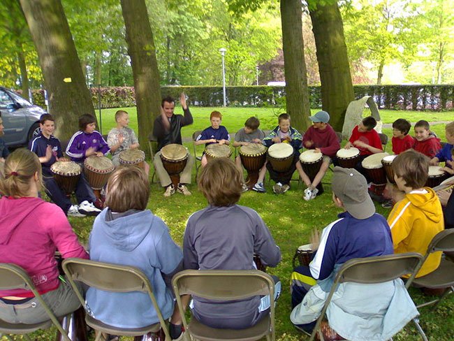 Children in a drum circle