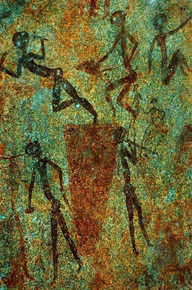 A rock painting from Zimbabwe of African drums