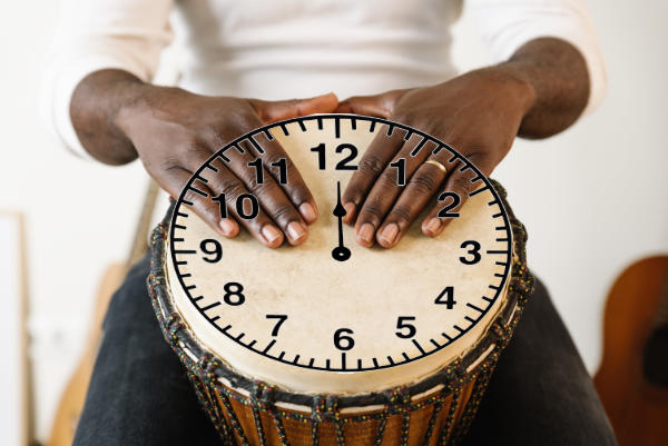 Imagine a clock face on the top of your djembe - this gives you a reference point for all your work.