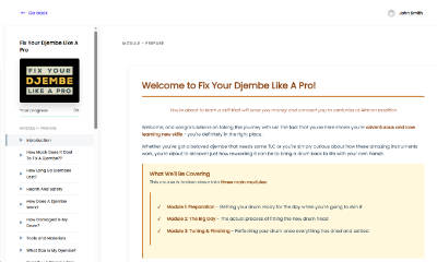 Screenshot of the lessons in the course - Djembe Repair - Fix Your Djembe Like A Pro